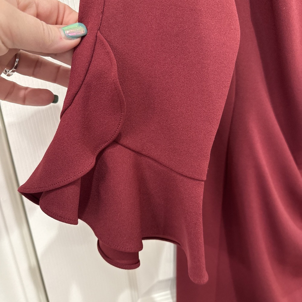 KARL LAGERFELD PARIS Wine Red Polyester Spandex Wrapped Sheath Dress Size 8 - Picture 2 of 10